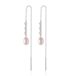 Cercei argint lungi cu lantisor, perle naturale roz pudra si cristale DiAmanti SK24224E_L-G (Argint 925‰ 1 g.)